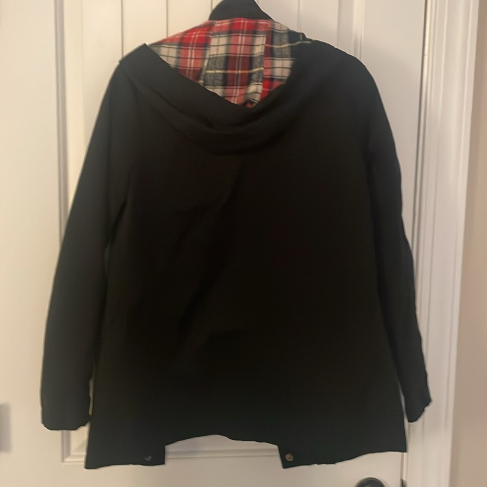 NWT Love Tree Black Utility Jacket Plaid Lined Hood Womens Size Small Cargo Coat - Picture 3 of 3